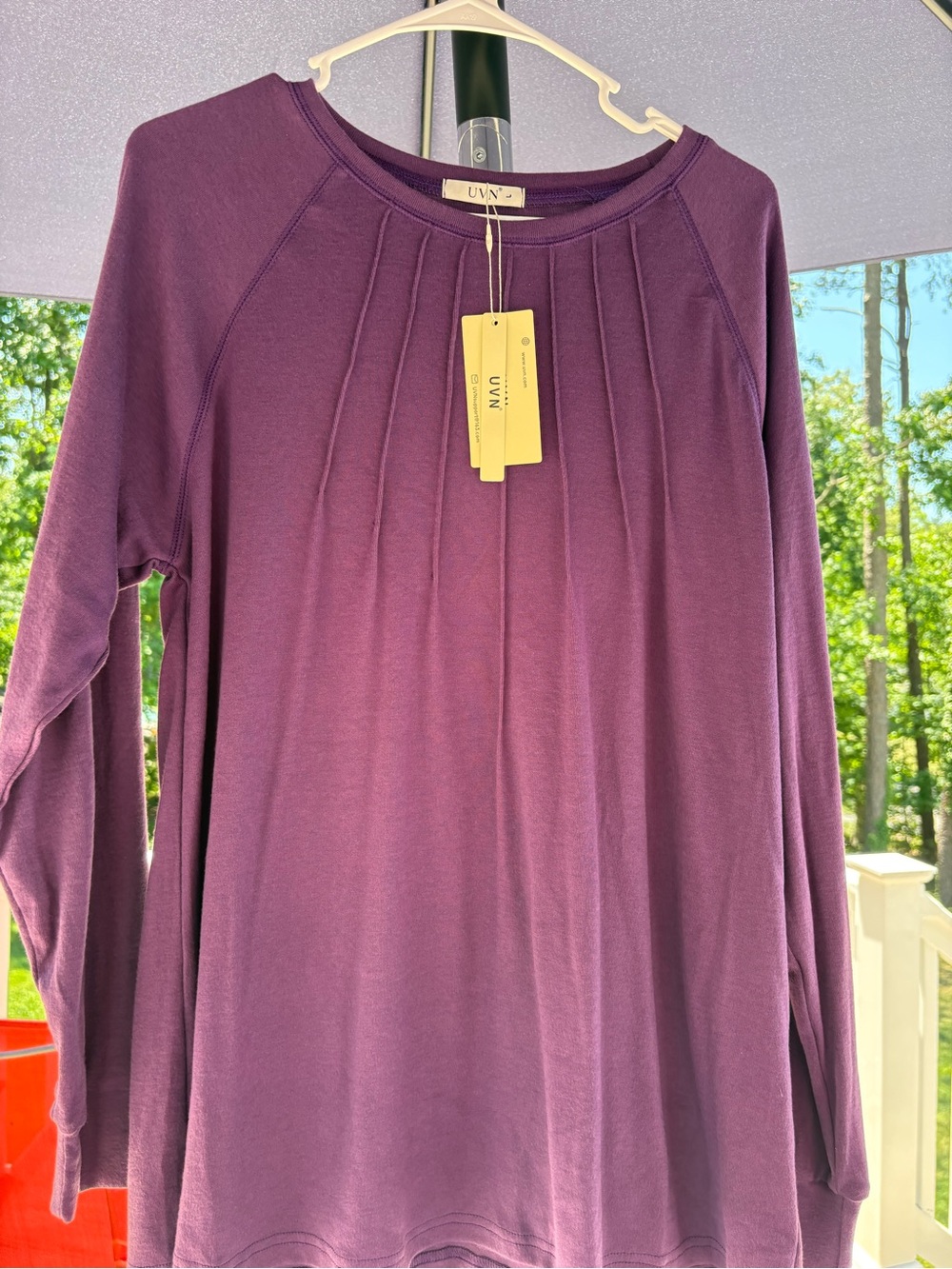 Women's Long-Sleeve Pleat-Front Top in Plum